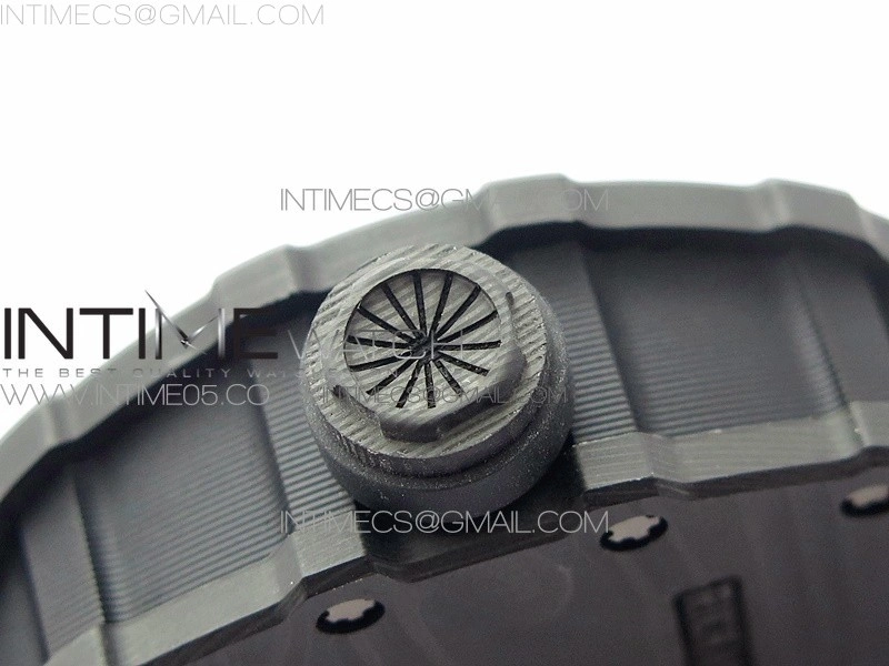 RM12-1 Real Tourbillon Forge Carbon KVF Best Edition Skeleton Dial on Black Rubber Strap