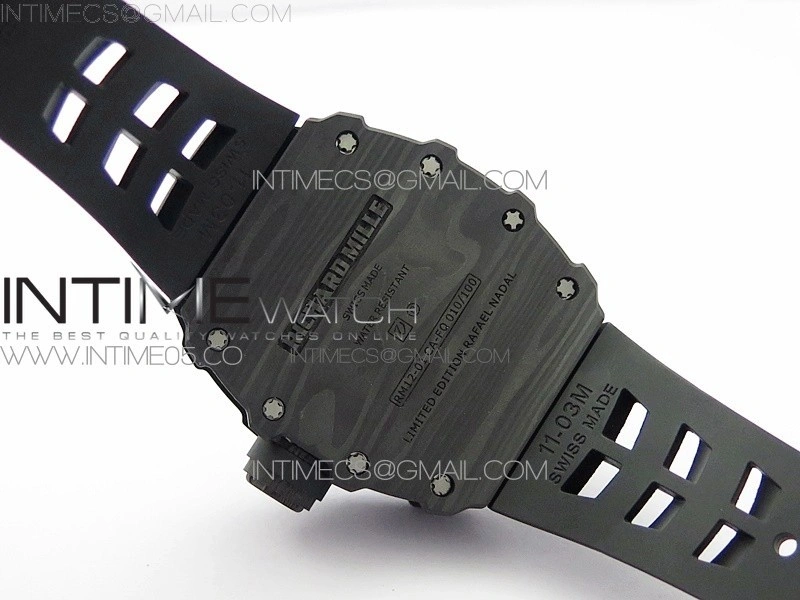 RM12-1 Real Tourbillon Forge Carbon KVF Best Edition Skeleton Dial on Black Rubber Strap