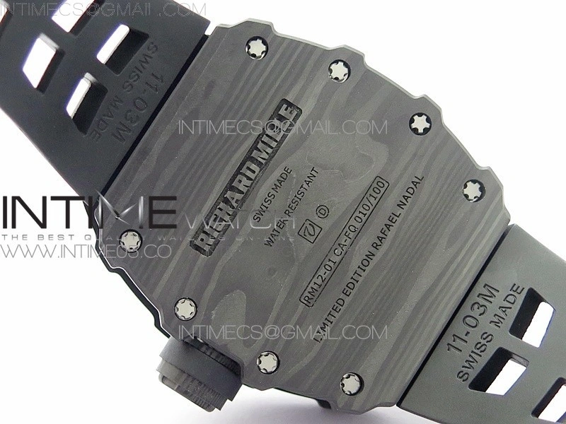 RM12-1 Real Tourbillon Forge Carbon KVF Best Edition Skeleton Dial on Black Rubber Strap