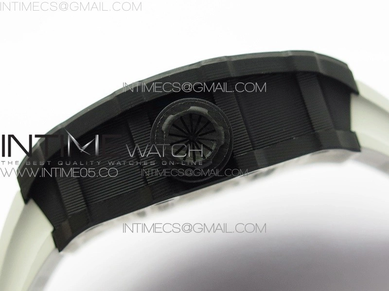 RM12-1 Real Tourbillon Forge Carbon KVF Best Edition Skeleton Dial on White Rubber Strap