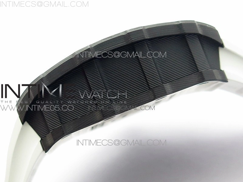 RM12-1 Real Tourbillon Forge Carbon KVF Best Edition Skeleton Dial on White Rubber Strap