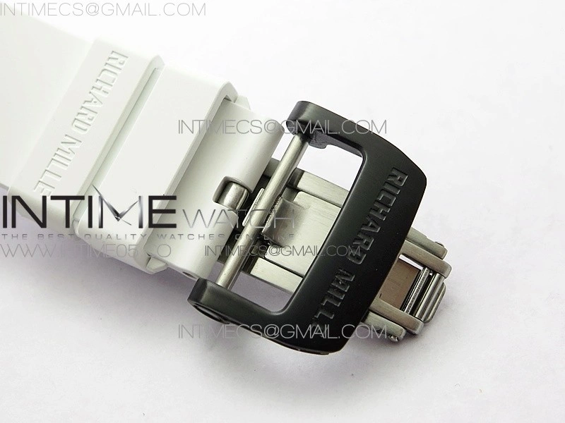 RM12-1 Real Tourbillon Forge Carbon KVF Best Edition Skeleton Dial on White Rubber Strap