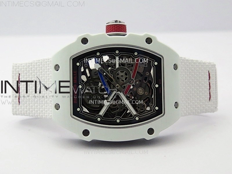 RM67-02 Black Inner Bezel Real White Ceramic 1:1 Best Edition Skeleton Dial On White Nylon strap CRMA7 Clone