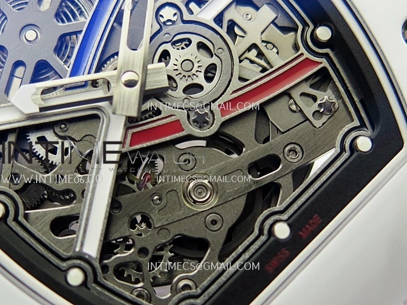 RM67-02 Black Inner Bezel Real White Ceramic 1:1 Best Edition Skeleton Dial On White Nylon strap CRMA7 Clone