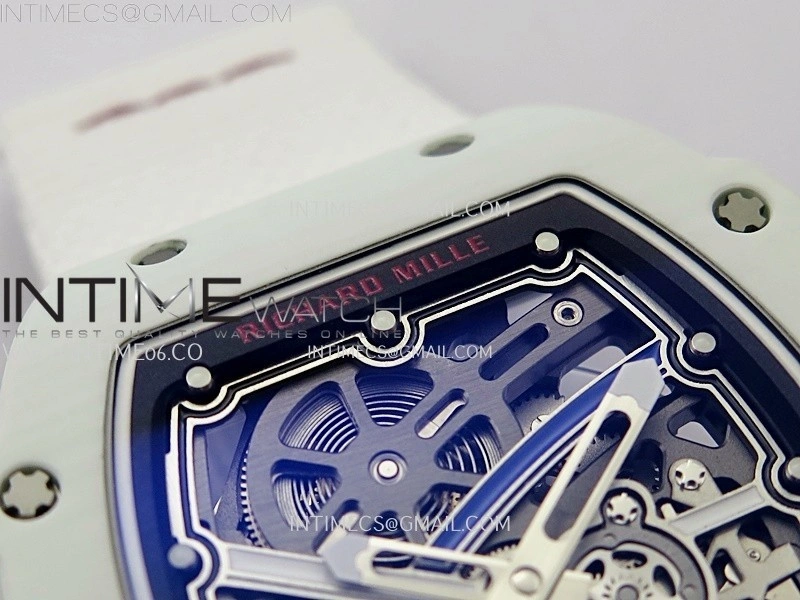 RM67-02 Black Inner Bezel Real White Ceramic 1:1 Best Edition Skeleton Dial On White Nylon strap CRMA7 Clone