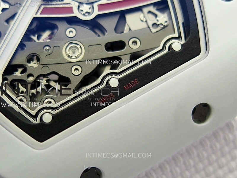 RM67-02 Black Inner Bezel Real White Ceramic 1:1 Best Edition Skeleton Dial On White Nylon strap CRMA7 Clone