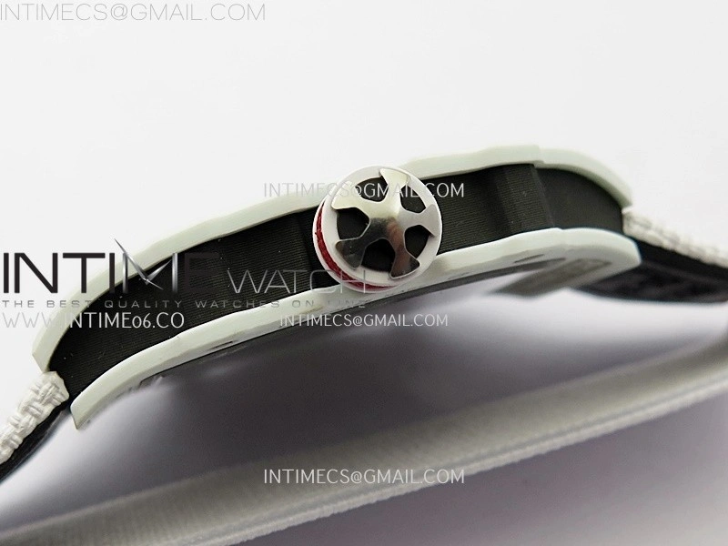RM67-02 Black Inner Bezel Real White Ceramic 1:1 Best Edition Skeleton Dial On White Nylon strap CRMA7 Clone