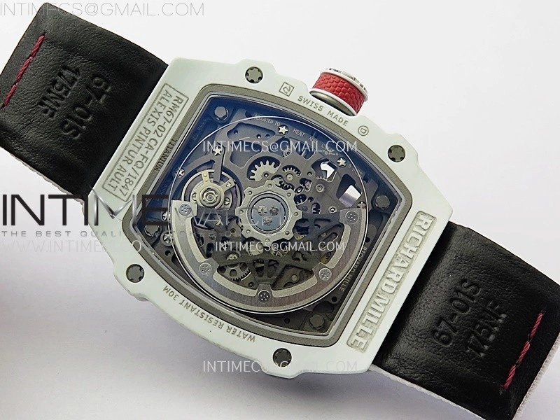 RM67-02 Black Inner Bezel Real White Ceramic 1:1 Best Edition Skeleton Dial On White Nylon strap CRMA7 Clone