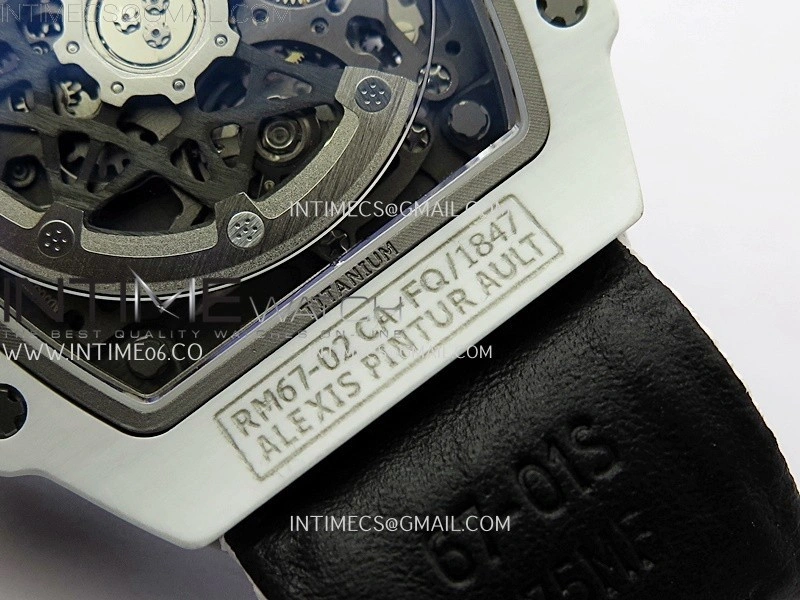 RM67-02 Black Inner Bezel Real White Ceramic 1:1 Best Edition Skeleton Dial On White Nylon strap CRMA7 Clone