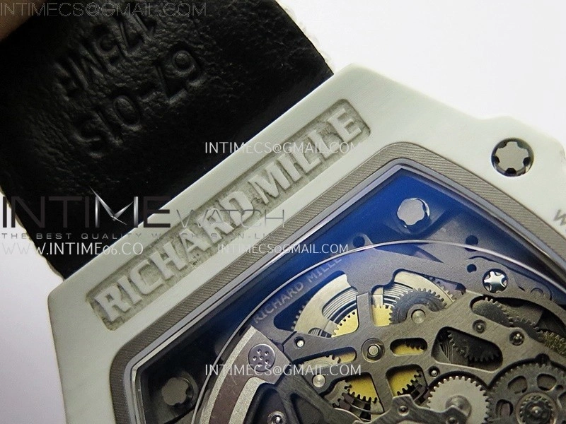 RM67-02 Black Inner Bezel Real White Ceramic 1:1 Best Edition Skeleton Dial On White Nylon strap CRMA7 Clone