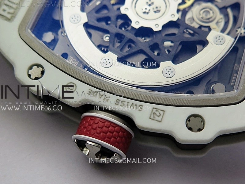 RM67-02 Black Inner Bezel Real White Ceramic 1:1 Best Edition Skeleton Dial On White Nylon strap CRMA7 Clone