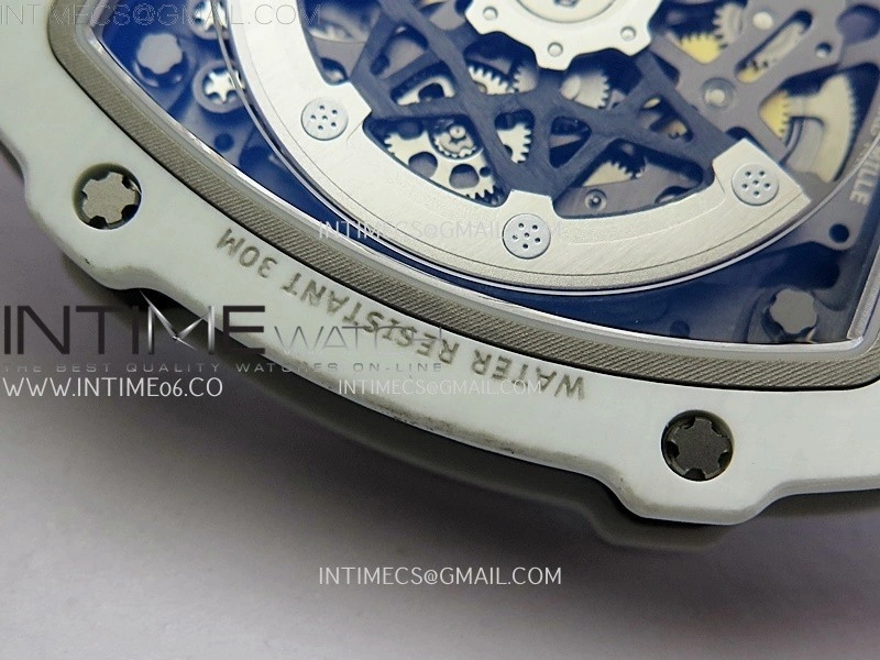 RM67-02 Black Inner Bezel Real White Ceramic 1:1 Best Edition Skeleton Dial On White Nylon strap CRMA7 Clone