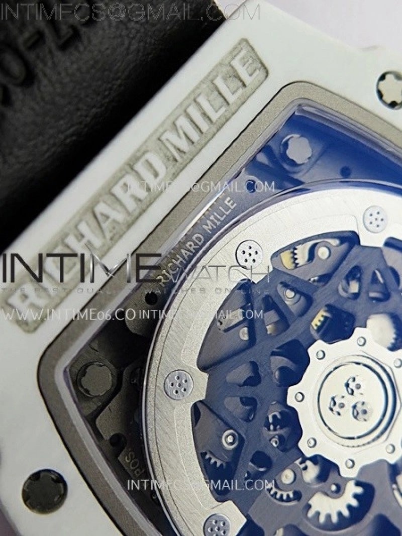 RM67-02 Black Inner Bezel Real White Ceramic 1:1 Best Edition Skeleton Dial On White Nylon strap CRMA7 Clone