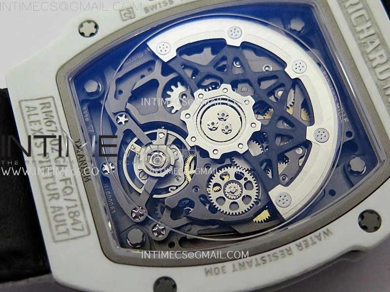 RM67-02 Black Inner Bezel Real White Ceramic 1:1 Best Edition Skeleton Dial On White Nylon strap CRMA7 Clone