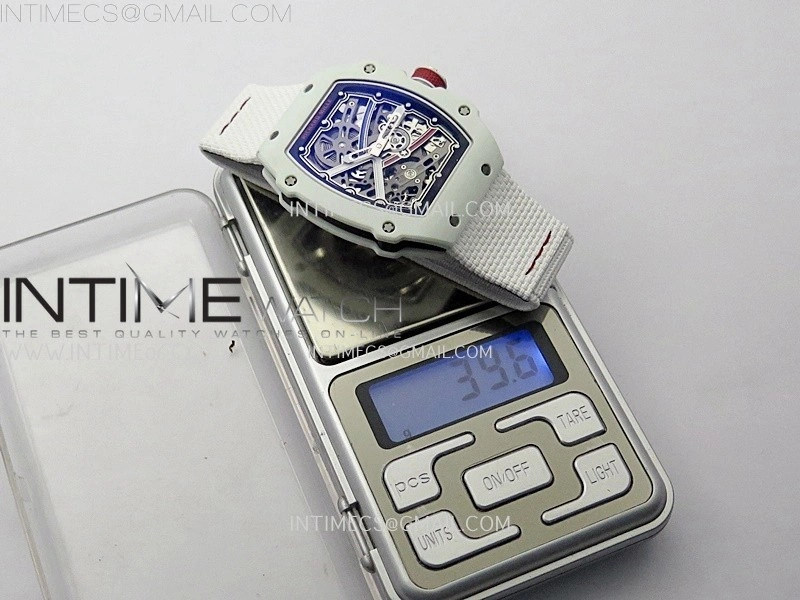 RM67-02 Black Inner Bezel Real White Ceramic 1:1 Best Edition Skeleton Dial On White Nylon strap CRMA7 Clone