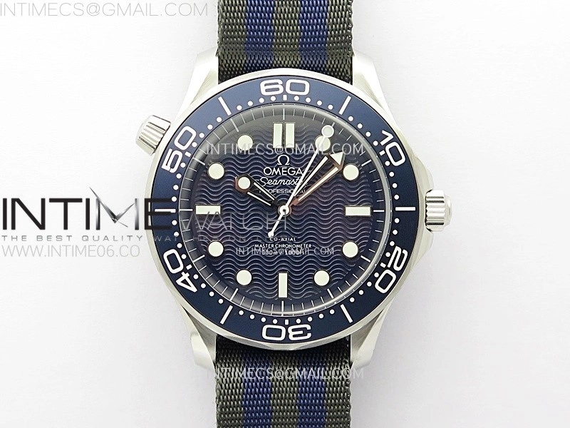 Seamaster Diver 300M 007 B50F Blue Ceramic Blue wave textured Dial on Nylon A8806