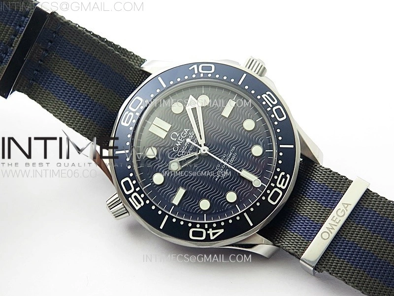 Seamaster Diver 300M 007 B50F Blue Ceramic Blue wave textured Dial on Nylon A8806