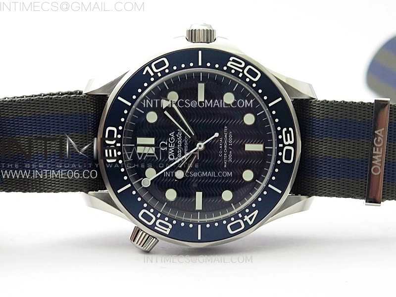 Seamaster Diver 300M 007 B50F Blue Ceramic Blue wave textured Dial on Nylon A8806