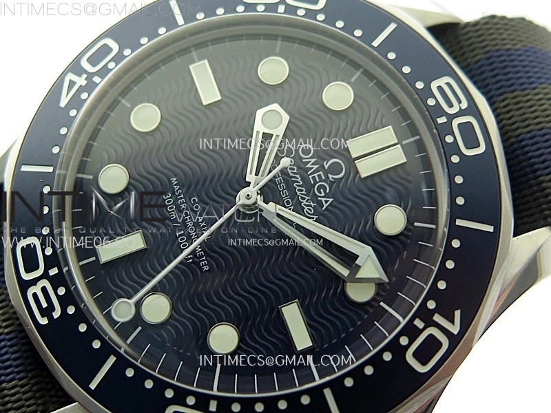 Seamaster Diver 300M 007 B50F Blue Ceramic Blue wave textured Dial on Nylon A8806