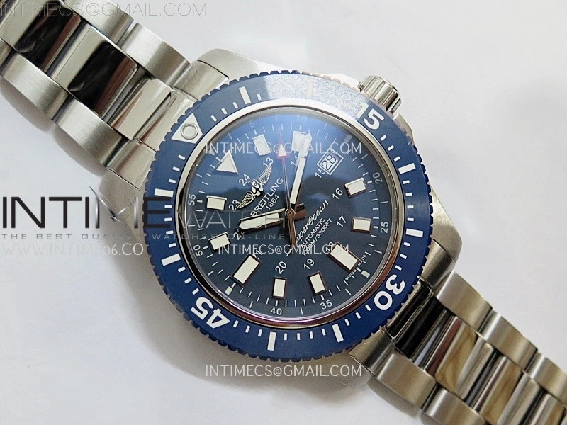 SuperOcean 44mm Special Black Ceramic EF 1:1 Best Edition Blue Dial on SS Bracelet A2824