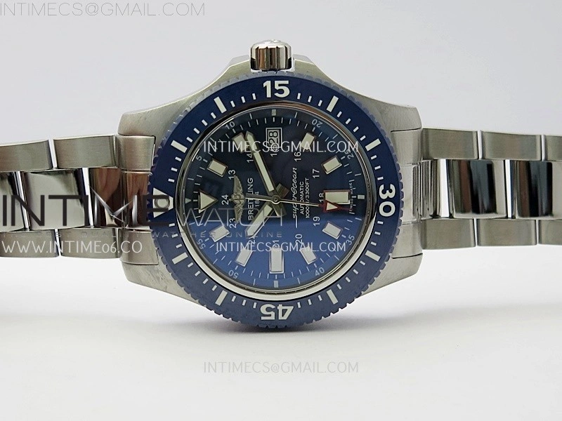 SuperOcean 44mm Special Black Ceramic EF 1:1 Best Edition Blue Dial on SS Bracelet A2824