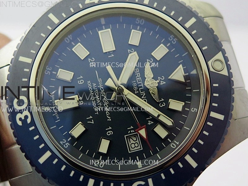 SuperOcean 44mm Special Black Ceramic EF 1:1 Best Edition Blue Dial on SS Bracelet A2824