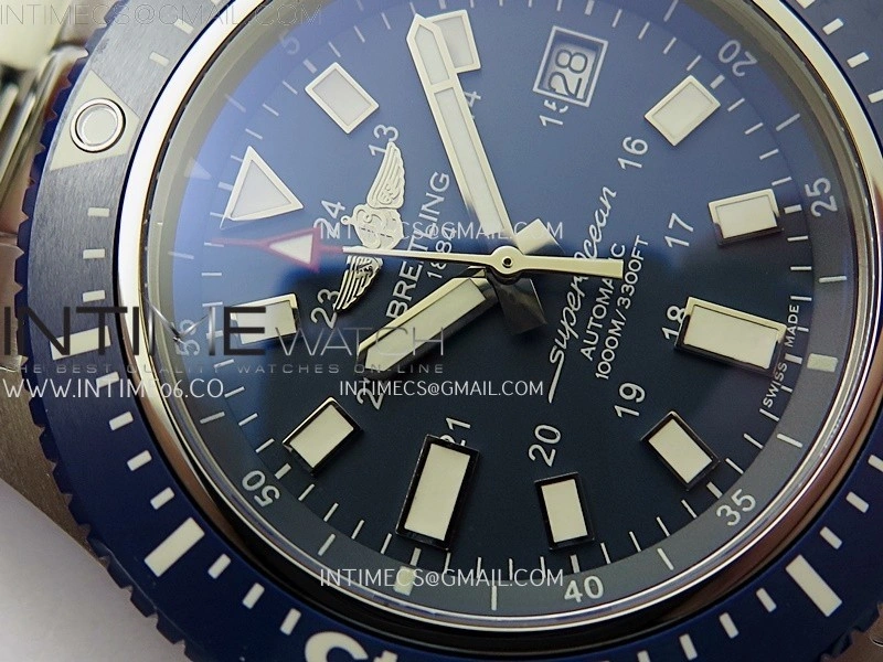 SuperOcean 44mm Special Black Ceramic EF 1:1 Best Edition Blue Dial on SS Bracelet A2824