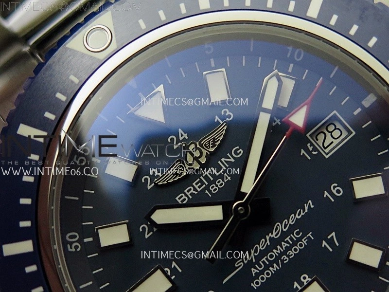 SuperOcean 44mm Special Black Ceramic EF 1:1 Best Edition Blue Dial on SS Bracelet A2824