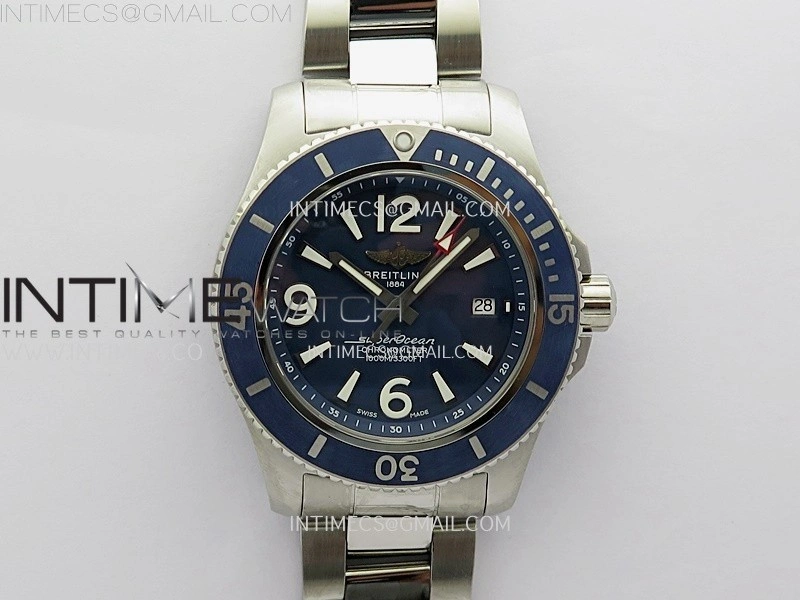 SuperOcean Automatic 44mm TF 1:1 Best Edition Blue Dial Black Bezel on SS Bracelet A2824