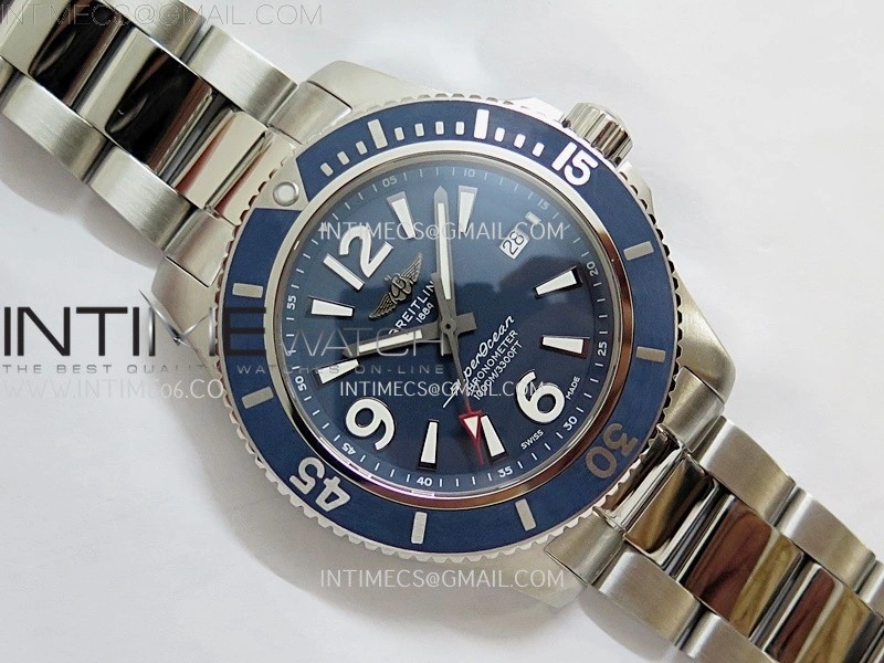 SuperOcean Automatic 44mm TF 1:1 Best Edition Blue Dial Black Bezel on SS Bracelet A2824