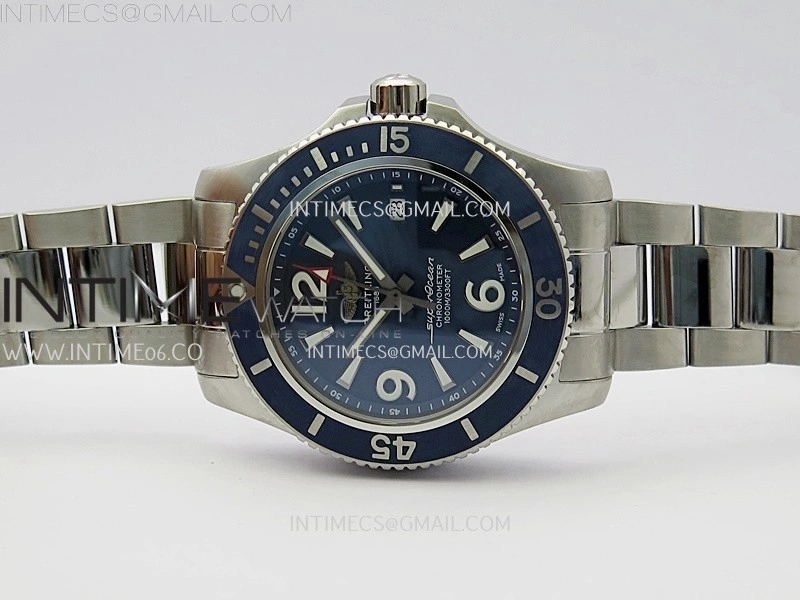 SuperOcean Automatic 44mm TF 1:1 Best Edition Blue Dial Black Bezel on SS Bracelet A2824