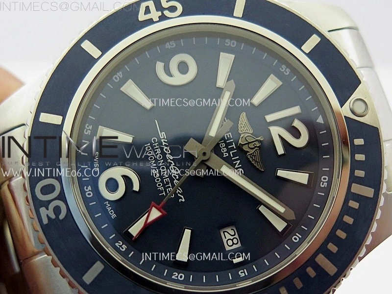 SuperOcean Automatic 44mm TF 1:1 Best Edition Blue Dial Black Bezel on SS Bracelet A2824