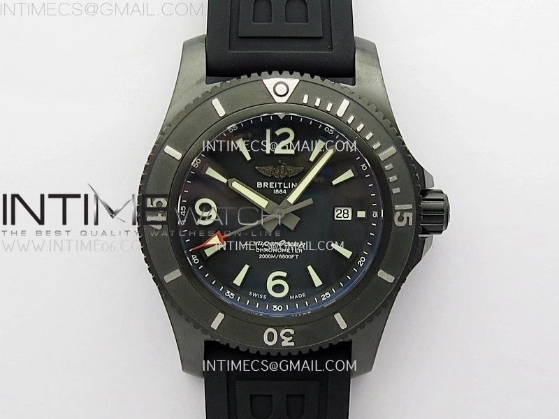 SuperOcean Automatic 46mm DLC TF 1:1 Best Edition Black Dial on Black Rubber Strap A2824