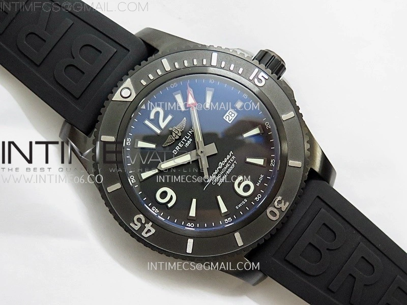 SuperOcean Automatic 46mm DLC TF 1:1 Best Edition Black Dial on Black Rubber Strap A2824