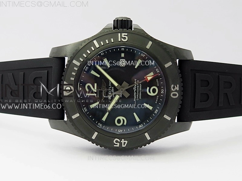 SuperOcean Automatic 46mm DLC TF 1:1 Best Edition Black Dial on Black Rubber Strap A2824