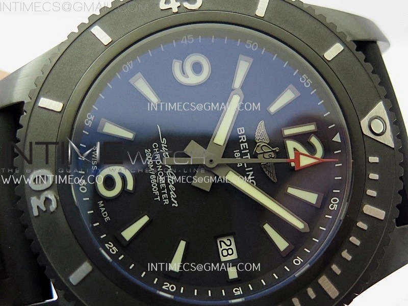 SuperOcean Automatic 46mm DLC TF 1:1 Best Edition Black Dial on Black Rubber Strap A2824