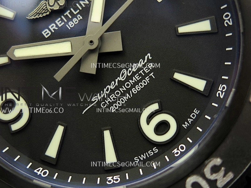 SuperOcean Automatic 46mm DLC TF 1:1 Best Edition Black Dial on Black Rubber Strap A2824