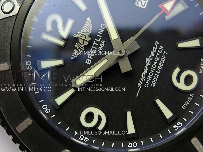 SuperOcean Automatic 46mm DLC TF 1:1 Best Edition Black Dial on Black Rubber Strap A2824