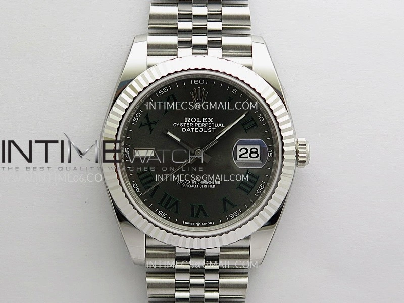 DateJust 41mm 126334 904L SS Clean Plus 1:1 Best Edition Gray Dial Green Roman Marker On Jubilee Bracelet DD3235