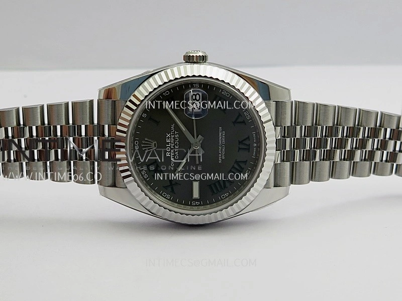 DateJust 41mm 126334 904L SS Clean Plus 1:1 Best Edition Gray Dial Green Roman Marker On Jubilee Bracelet DD3235