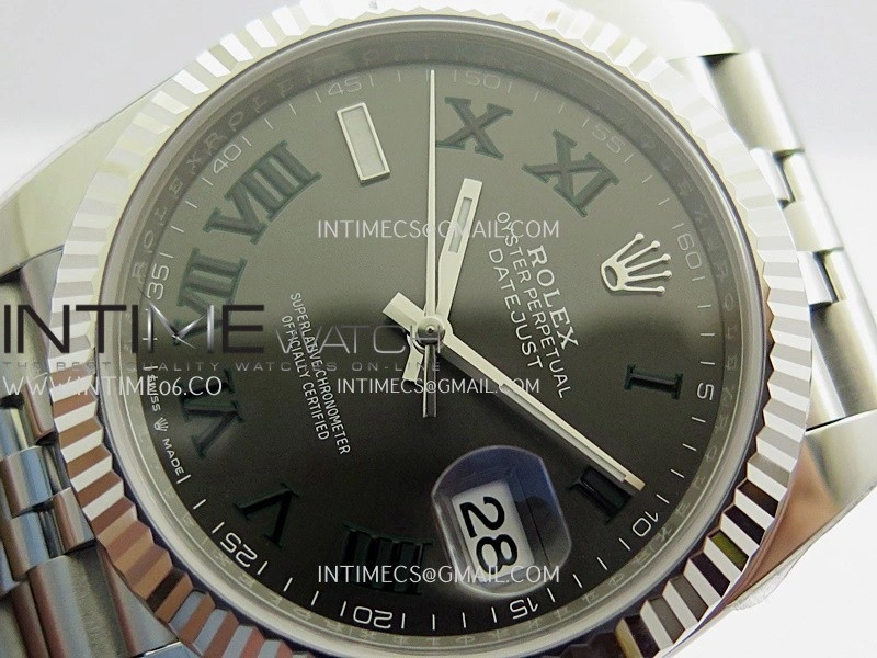DateJust 41mm 126334 904L SS Clean Plus 1:1 Best Edition Gray Dial Green Roman Marker On Jubilee Bracelet DD3235