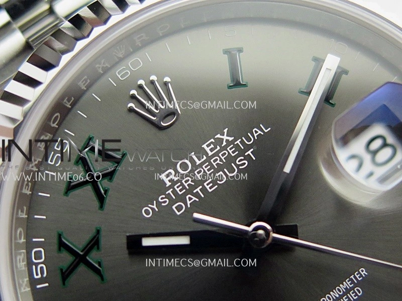 DateJust 41mm 126334 904L SS Clean Plus 1:1 Best Edition Gray Dial Green Roman Marker On Jubilee Bracelet DD3235