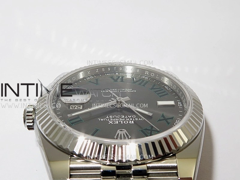 DateJust 41mm 126334 904L SS Clean Plus 1:1 Best Edition Gray Dial Green Roman Marker On Jubilee Bracelet DD3235