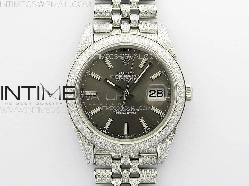 DateJust 41 126334 Full Paved Diamonds BP Best Edition Rhodium Dial Stick Markers on Jubilee Bracelet A2824