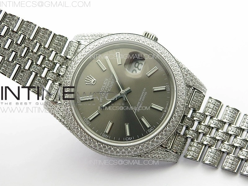 DateJust 41 126334 Full Paved Diamonds BP Best Edition Rhodium Dial Stick Markers on Jubilee Bracelet A2824