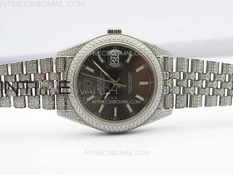 DateJust 41 126334 Full Paved Diamonds BP Best Edition Rhodium Dial Stick Markers on Jubilee Bracelet A2824