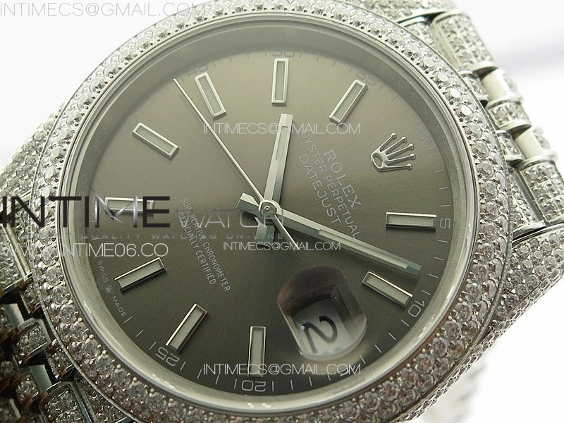 DateJust 41 126334 Full Paved Diamonds BP Best Edition Rhodium Dial Stick Markers on Jubilee Bracelet A2824