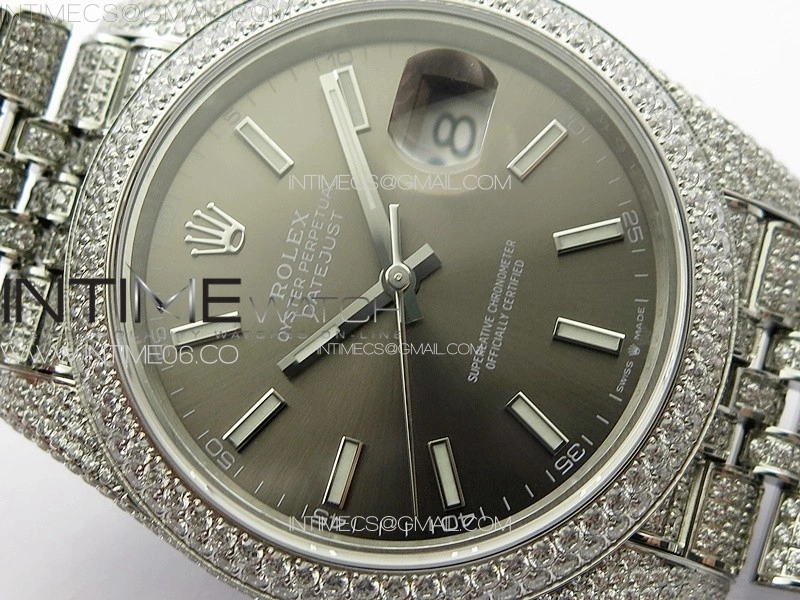 DateJust 41 126334 Full Paved Diamonds BP Best Edition Rhodium Dial Stick Markers on Jubilee Bracelet A2824