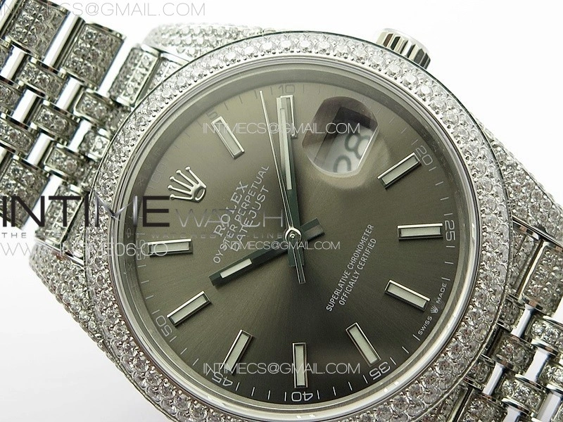 DateJust 41 126334 Full Paved Diamonds BP Best Edition Rhodium Dial Stick Markers on Jubilee Bracelet A2824