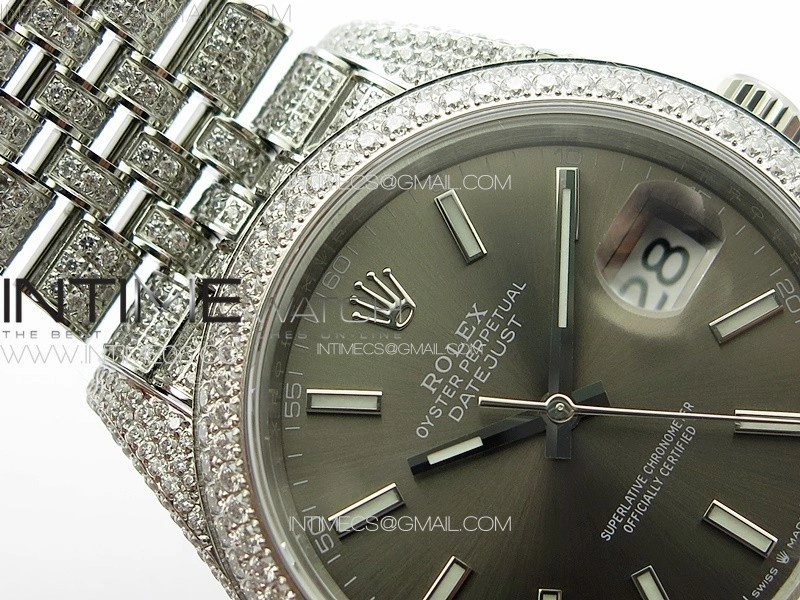 DateJust 41 126334 Full Paved Diamonds BP Best Edition Rhodium Dial Stick Markers on Jubilee Bracelet A2824